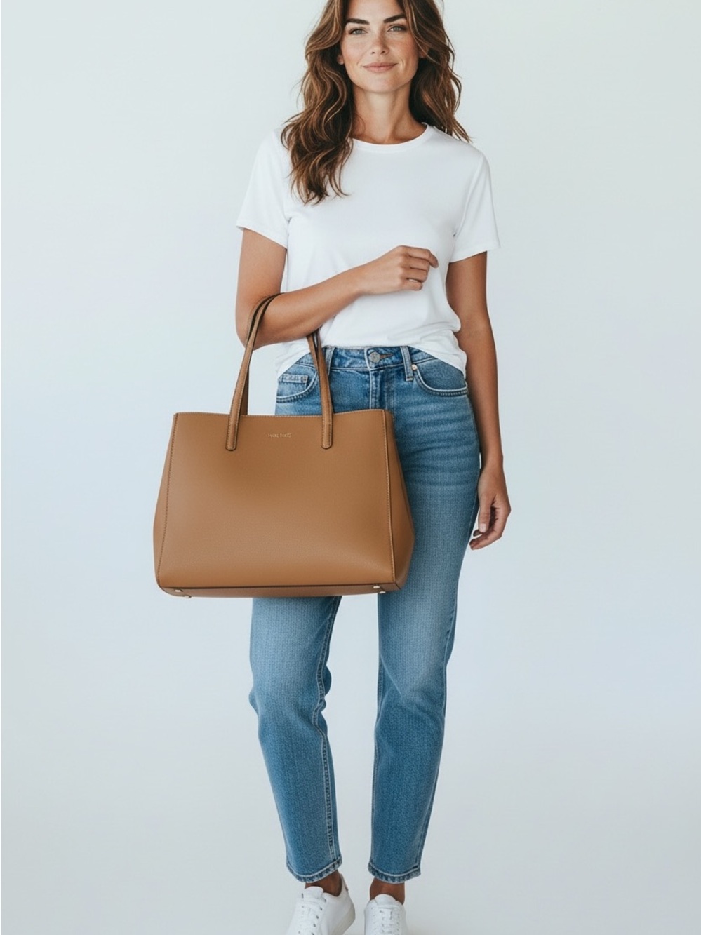 Nine West Tan Leather Tote with Top Handles